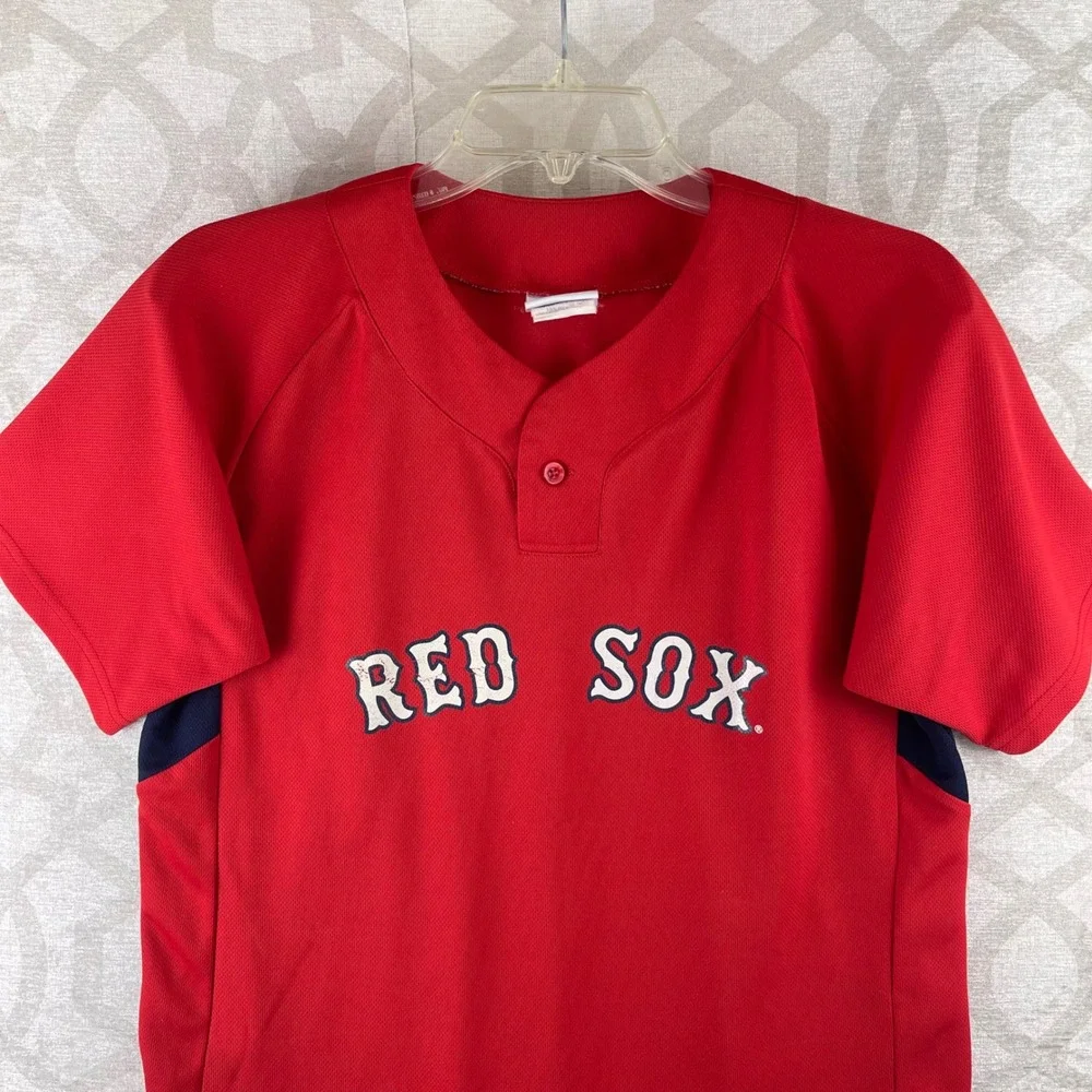 Majestic Red Sox‎ Youth L Red Dustin Pedroia 15 Baseball Jersey Polyester Henley